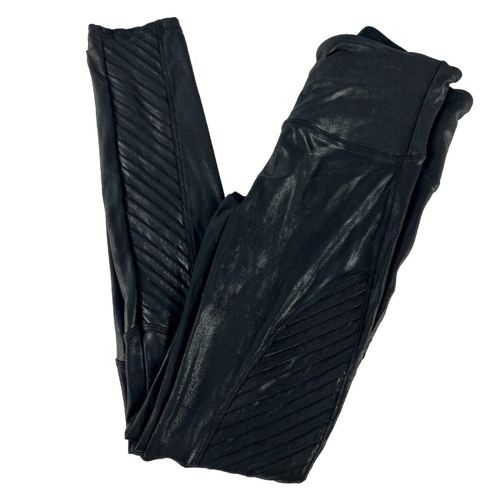 Spanx by Sara Blakely Women’s Black Moto Faux Leather Pull Up Leggings Size M